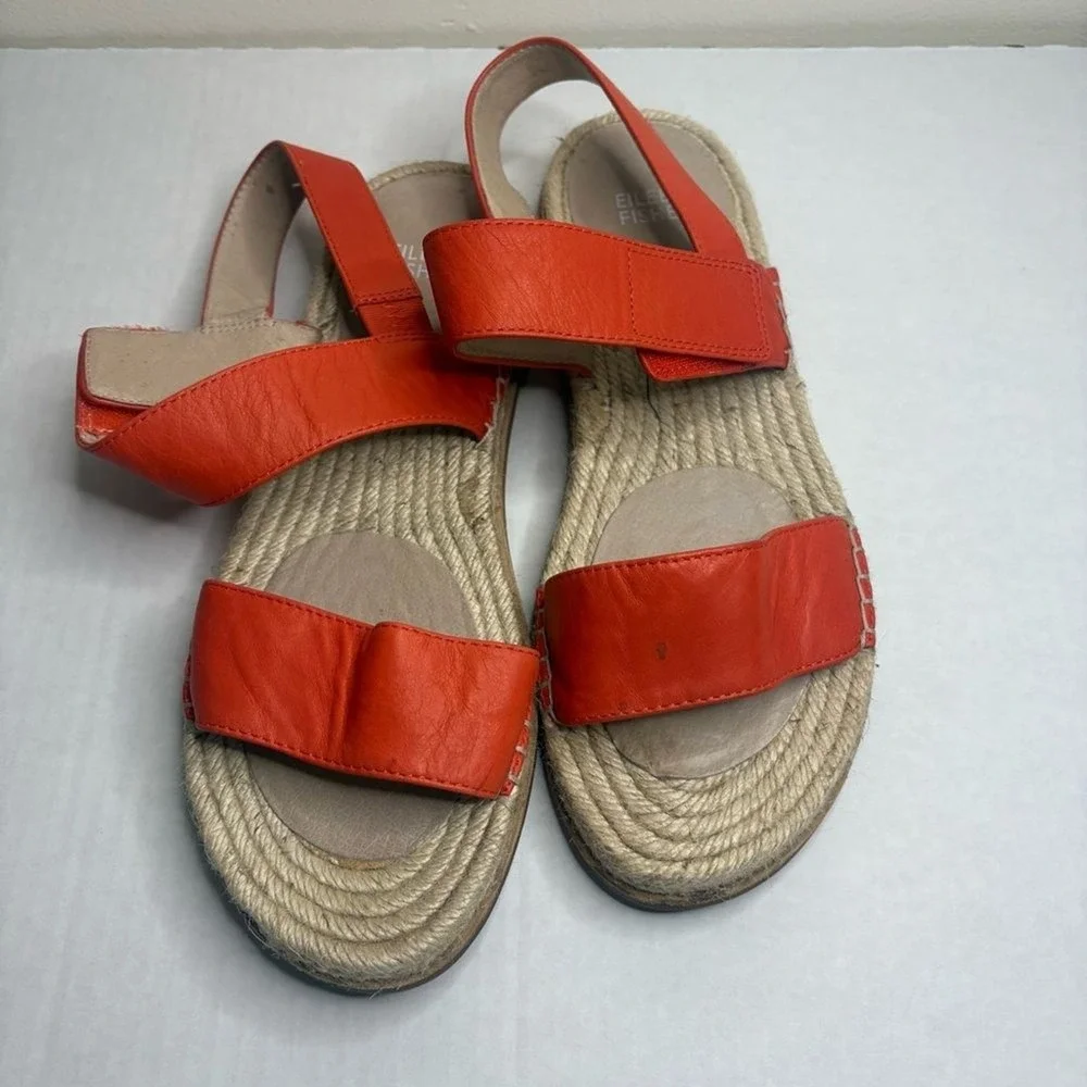 Eileen Fisher Espadrille Sandals Size 9 Orange Leather
